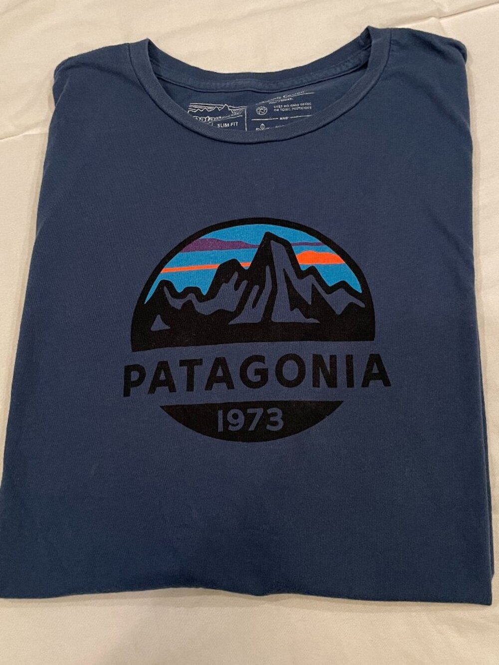 Patagonia Mens Blue Organic Cotton Graphic T-Shirt Slim Fit Size Large